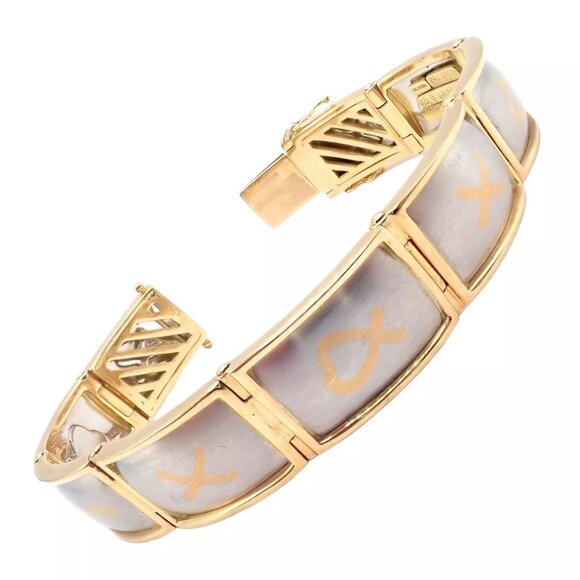 Vintage! Tiffany & Co Picasso 18k Yellow Gold Platinum Signature Panel Bracelet - Picture 5 of 14